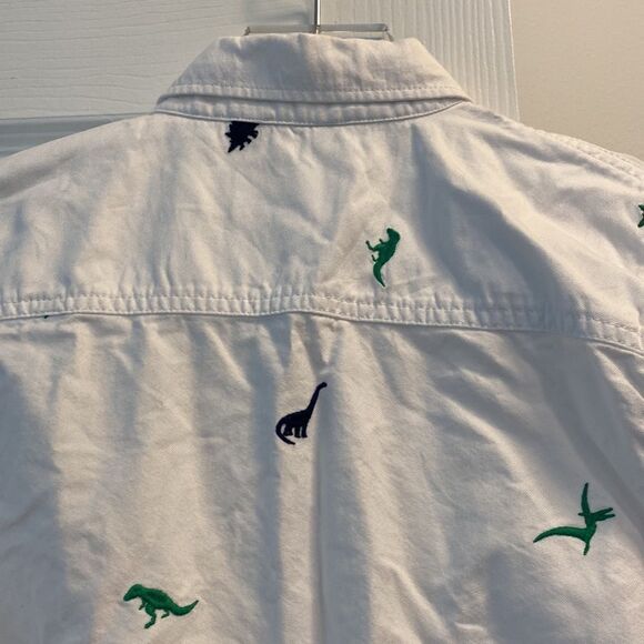 Mini Boden White Button Down Embroidered Dinosaur Shirt - Picture 10 of 13